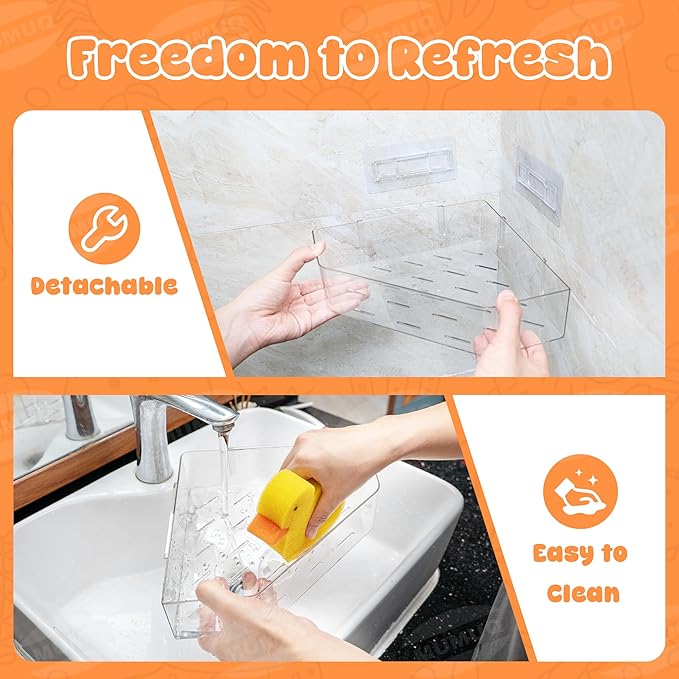 Bath Toy Storage Corner Adhesive Shower Caddy for Baby Bath Toys Bathtub Toy Storage Holder Organizer Large Capacity Acrylic Shower Shelves for Bathroom Babies Bathing Accessories Shelf, 2 Pack
