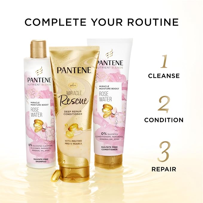 Pantene Nutrient Blends Miracle Moisture Boost Rose Water Shampoo & Conditioner Dual Pack for Dry Hair, Sulfate Free (Pack of 4)