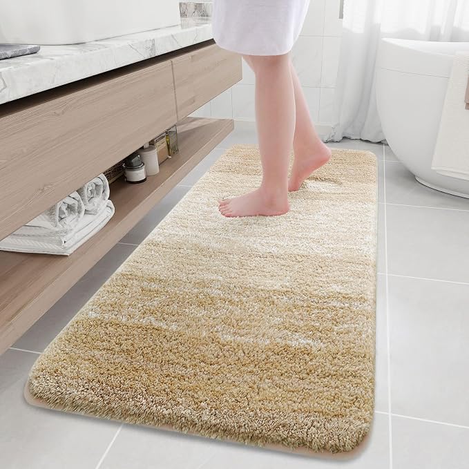 Arotive Microfiber Bathroom Rugs, Shaggy Soft and Absorbent Bath Rug, Thick Plush Machine Washable Dry Bath Mats for Bathroom, Tub and Shower, 70x24, Camel, Rectangular