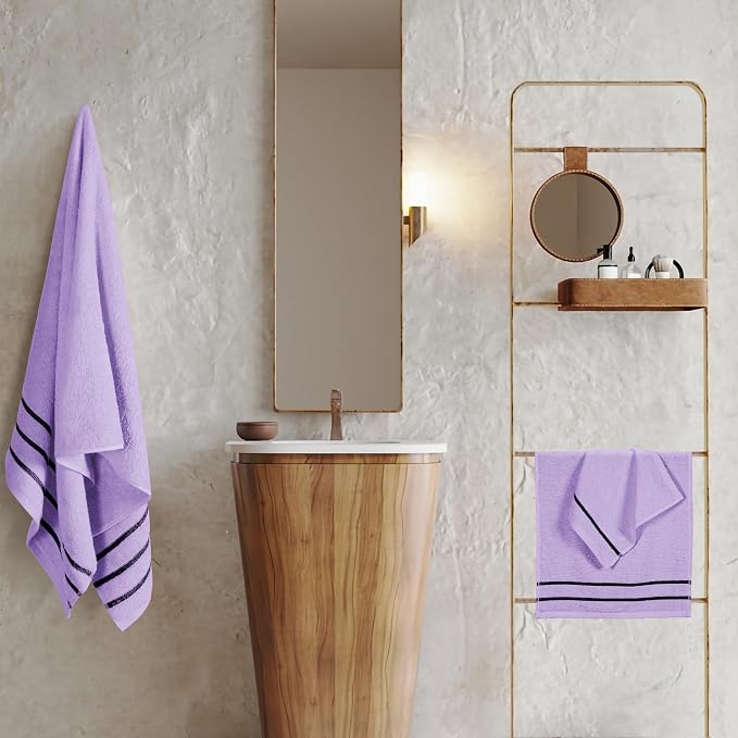 MyOwn Ultra Soft 3 Pack Cotton Towel Set, Contains a Bath Towel 28x55 inch, a Hand Towel 16x24 inch & Wash Coth 12x12 inch, Ideal Everyday use, Compact & Lightweight - Purple, 71668