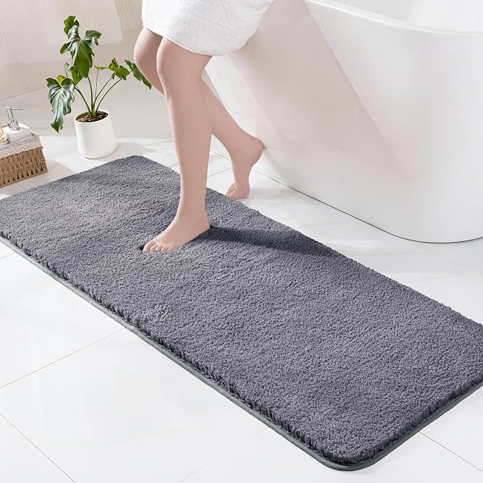 Exclusivo Mezcla Bathroom Rugs Mat 24x70, Extra Soft Non Slip Absorbent Microfiber Bath Rugs, Machine Washable Quick Dry Bath Mats for Bathroom Floor, Shower, Home Decor, Solid Grey
