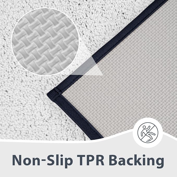 anllugs Bathroom Rugs 30" x 60", Non-Slip Extra Soft Absorbent Bath Rugs, Machine Washable Quick Dry Bath Mats for Bathroom Floor, Shower, Bathtub and Sink, Navy Blue & White