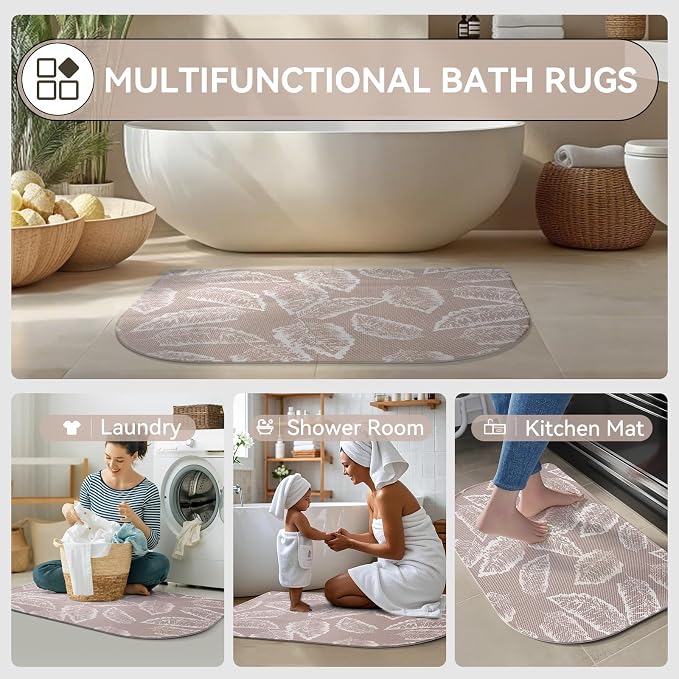 YDKGL Non Slip Bath Mat, Thin Bathroom Rugs Fit Under Door Quick Dry Non Slip Washable Bathroom Mat with Rubber Backing, Absorbent Shower Rug, Brown