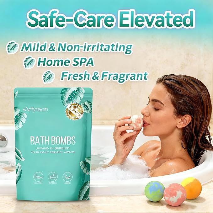 Bath Bombs for Women and Girls, Anniversary Birthday Gift, Natural Organic Fizzy Bath Bombs, Stress Relief, Self-Care Relaxation Home Spa, Pack of 8 in Bag, with Essential Oils & Epsom Salts, 4 Scents