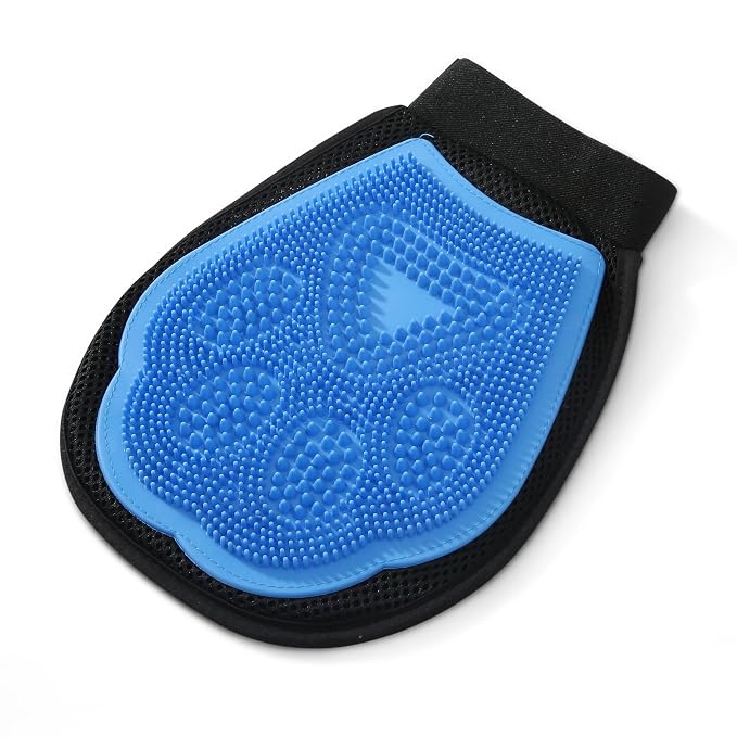 Wags & Wiggles Dual-Sided Dog Grooming Glove, 2-in-1 Rubber and Velour, Wet or Dry Use, Brushes and Massages with Rubber Side, Removes Fur from Fabric with Velour Side