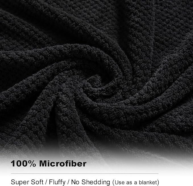 8-Piece Bath Towel Set, 2 Extra Large Bath Towel Sheets, 2 Hand Towels and 4 Washcloths - Highly Absorbent Quick Dry Microfiber,Ultra Soft Towel Set for Bathroom,Waffle Weave Design, Pack of 8 (Black)