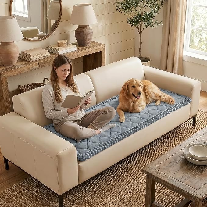 Smiry Couch Cover for Dogs, Non Slip Washable Pet Sofa Protector for Large Dogs, Cats, Fuzzy Plush Sofa Covers for 3 Cushion Couch, Against Fur, Dirt & Scratch Resistant, Grey, 35.4"×70.9"