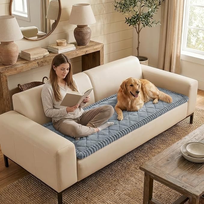 Smiry Couch Cover for Dogs, Non Slip Washable Pet Sofa Protector for Large Dogs, Cats, Fuzzy Plush Sofa Covers for 3 Cushion Couch, Against Fur, Dirt & Scratch Resistant, Grey, 35.4"×88"