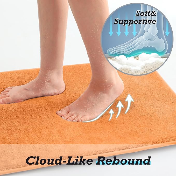 HUXMEYSON Bathroom Rugs Sets 2 Piece, Non-Slip & Quick Dry Bath Mat Set, Ultra Soft Velvet Bath Rugs for Bathroom, Toilet and Shower Floor, Orange
