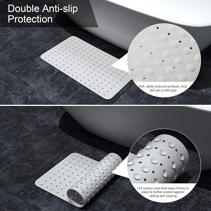 JOYCANO Bath Mat for Tub Non Slip, Shower Mat Bathtub Mat Non Slip, Natural Rubber no Plastic Odors Perfect for Baby and Elder, Tub Mat with Suction Cups, Machine Washable, 28 X 16 inches, White