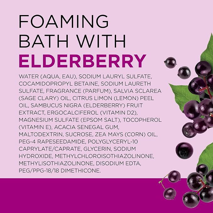 Dr Teal's Foaming Bath with Pure Epsom Salt, Black Elderberry with Vitamin D, 34 fl oz (Pack of 4)