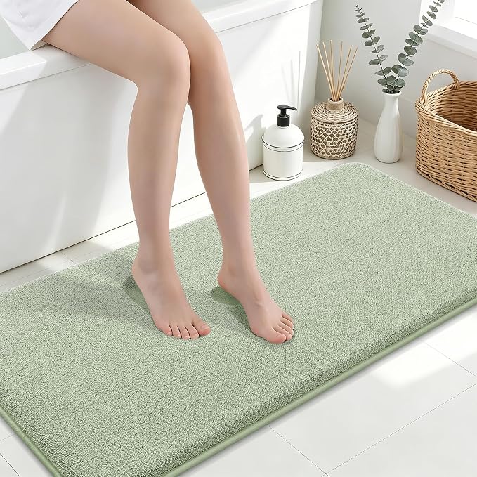 Smiry Memory Foam Bath Mat 47x24, Extra Soft Bathroom Rug, Ultra Absorbent, Quick Dry, Machine Washable Bathroom Mat for Shower, Tub & Floor Decor, Sage Green