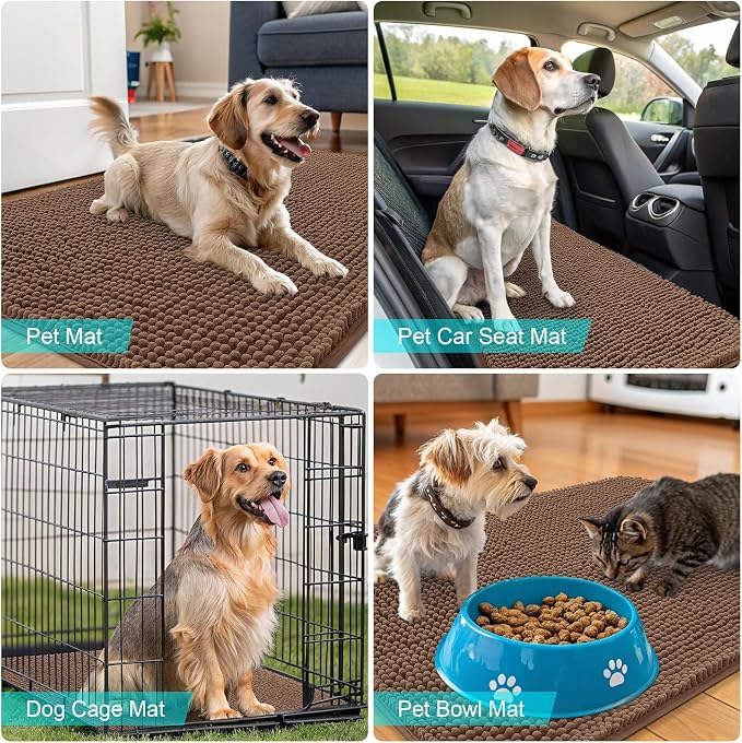OLANLY Dog Door Mat for Muddy Paws 47x20, Absorbs Moisture and Dirt, Absorbent Non-Slip Washable Doormat, Quick Dry Chenille Mud Mat for Dogs, Entry Indoor Entryway Carpet for Inside Floor, Mocha