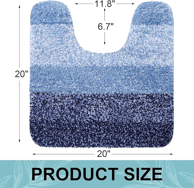 Arotive Microfiber Bathroom Rugs, Shaggy Soft and Absorbent Contour Toilet Rugs, Thick Plush Machine Washable Dry Bath Mats for Toilet Base, 20x20, Blue, U-Shape