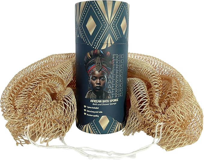 African Net Sponge, Premium Authentic Exfoliating Body Scrubber, Extra Long Stretch Bath Sponge for Shower, Deep Exfoliating Washcloth for Smooth Skin, 1 Pack (Champagne Gold)