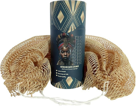 African Net Sponge, Premium Authentic Exfoliating Body Scrubber, Extra Long Stretch Bath Sponge for Shower, Deep Exfoliating Washcloth for Smooth Skin, 1 Pack (Champagne Gold)