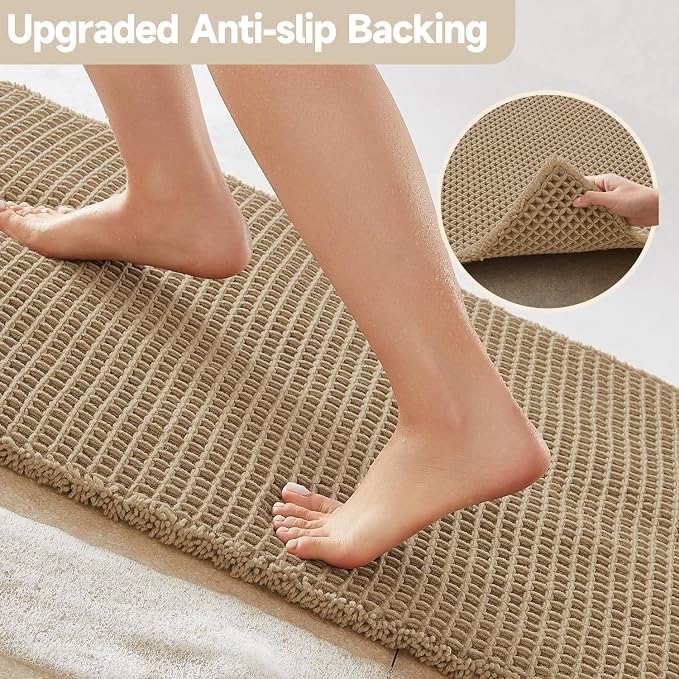 TYUU Waffle Runner Rug Bathroom, Long Boho Bathroom Rugs Non Slip Washable Super Absorbent Quick Dry Farmhouse Bath Mat, 72"x24" Khaki