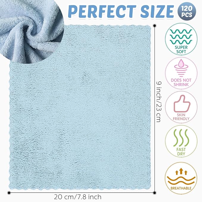Newwiee 120 Pack Baby Washcloths 9 x 8 Inch Coral Fleece Baby Rags Microfiber Soft Small Towels Absorbent Wash Cloth for Newborn Infants Toddlers Face or Body(Multi Colors)