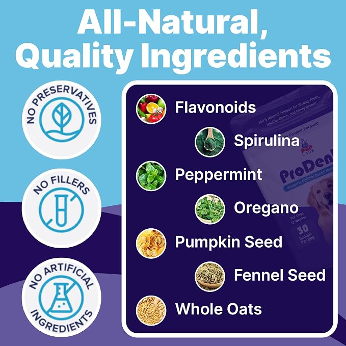 Pup Labs ProDenta, Dog Teeth Cleaning and Dog Breath Freshener, Natural Powder for Plaque, Tartar, and Gum Support Made in USA, 3-Pack (90 Scoops)