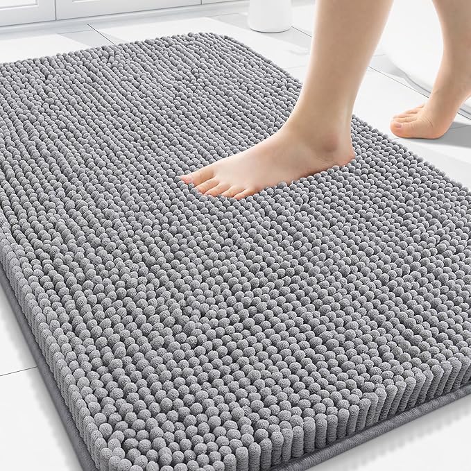 Arotive Bathroom Rugs 30x20, Extra Soft Absorbent Shaggy Chenille Bath Rugs, Machine Washable Rubber Backing Bath Mats for Bathroom Floor Tub and Shower, Home Decor Accessories, Grey