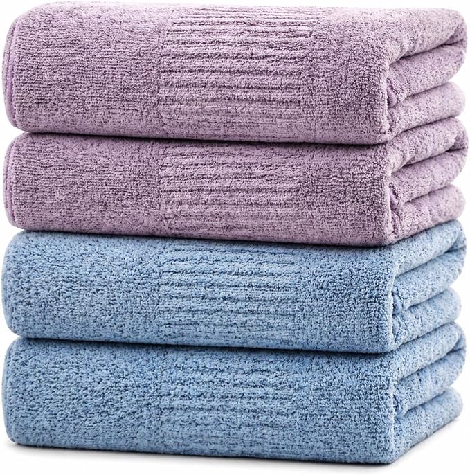 SEISSO 4 Pack Extra Large Bath Towels 63"x35", Bath Sheets for Sensitive Skin 70% Polyester 30% Viscose Fiber from Bamboo, Super Soft, Highly Absorbent & Quick Dry, Oversized