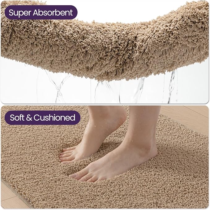 DEXI Bathroom Rugs Non Slip Washable 43x24, Ultra Soft and Water Absorbent Bath Mat, Thick Plush Fluffy Microfiber Bath Rug Carpet for Shower Floor, Tub, Sink, Beige