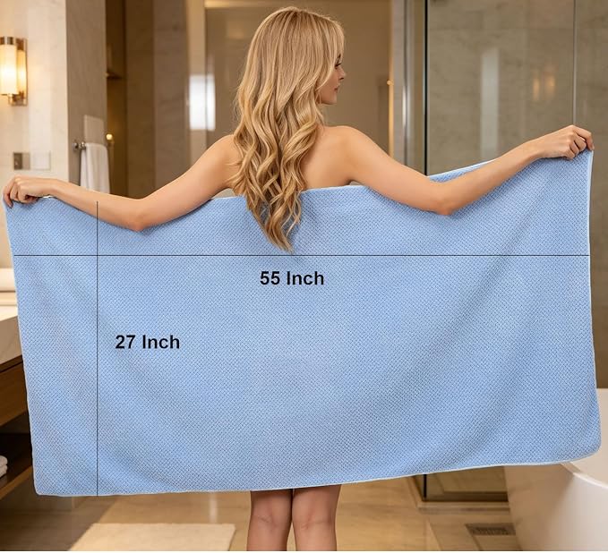 2 Pack Bath Towel Set, Waffle Bath Towel Set, Microfiber Super Soft Highly Absorbent, Sturdy Quick Drying Towels for Bathroom, Gym, Sports, Yoga (2 Piece 27" x 55", 2Blue)