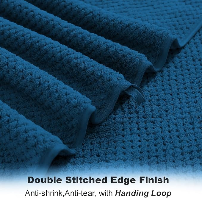 8-Piece Navy Bath Towel Set, 2 Extra Large Bath Towel Sheets, 2 Hand Towels and 4 Washcloths - Highly Absorbent Quick Dry Microfiber,Ultra Soft Towel Set for Bathroom, Waffle Weave Design, Pack of 8