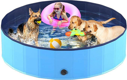 Niubya Foldable Dog Pool, Collapsible Hard Plastic Swimming Pool, Portable Bath Tub for Pets Dogs, Pet Wading Pool for Indoor and Outdoor, 72 x 12 in