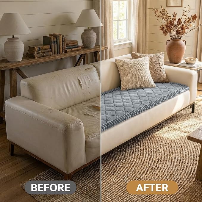 Smiry Couch Cover for Dogs, Non Slip Washable Pet Sofa Protector for Large Dogs, Cats, Fuzzy Plush Sofa Covers for 3 Cushion Couch, Against Fur, Dirt & Scratch Resistant, Grey, 35.4"×70.9"