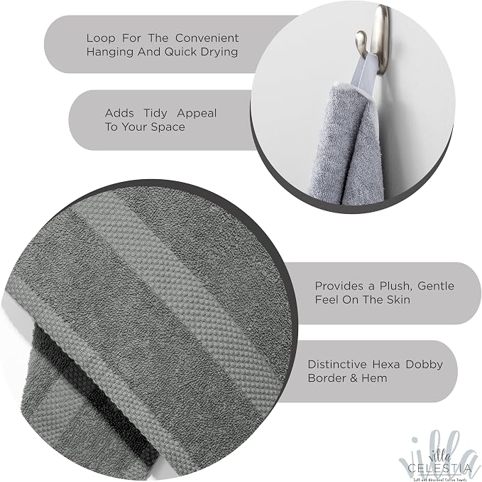 Cotton Washcloths Set of 6, 12x12 Inch, 100% Ring-Spun Combed Cotton, Soft Absorbent Quick-Dry Wash Cloths for Face and Body, Oeko-TEX Certified, Hotel & Spa Quality, Grey
