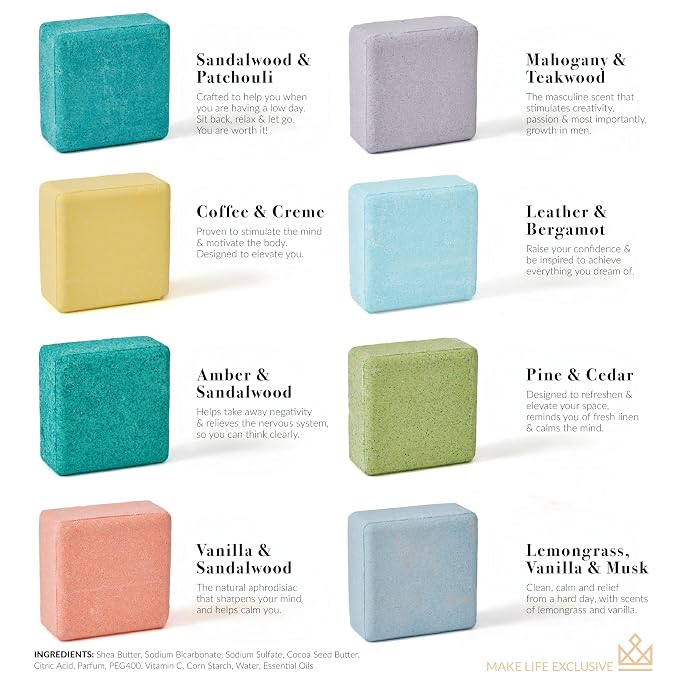 Bath Bombs for Men – 8 Large Block Shape Natural Mens Bath Bombs | Relaxing Bubble Bath Set & Bubble Bath Balls for Men | Masculine Scents & Skin Soothing Gift Set