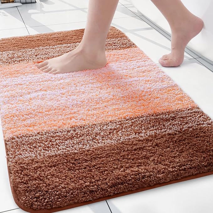 Arotive Microfiber Bathroom Rugs, Shaggy Soft and Absorbent Bath Rug, Thick Plush Machine Washable Dry Bath Mats for Bathroom, Tub and Shower, 24x16, Orange, Rectangular