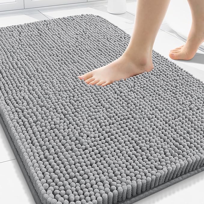 Arotive Bathroom Rugs 30x20, Extra Soft Absorbent Shaggy Chenille Bath Rugs, Machine Washable Rubber Backing Bath Mats for Bathroom Floor Tub and Shower, Home Decor Accessories, Light Grey