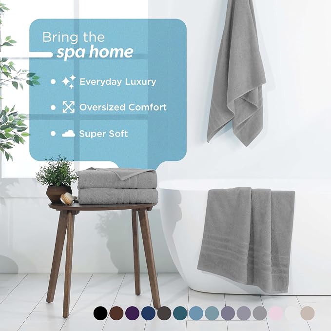 Martex 2-Pack Ultimate Performance Bath Sheet Set, Monument Grey, 33" x 65" | 100% Cotton, Extra Large Bath Towels, Super Absorbent, Low-Linting, Supersoft