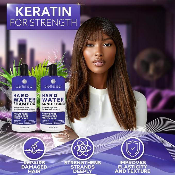 Hard Water Shampoo and Conditioner Set - Sulfate Free Hair Care Products for Women and Men - Moisturizing Treatment with Chelating Properties for a Deep Clean - Remover for Cleansing Mineral Build Up