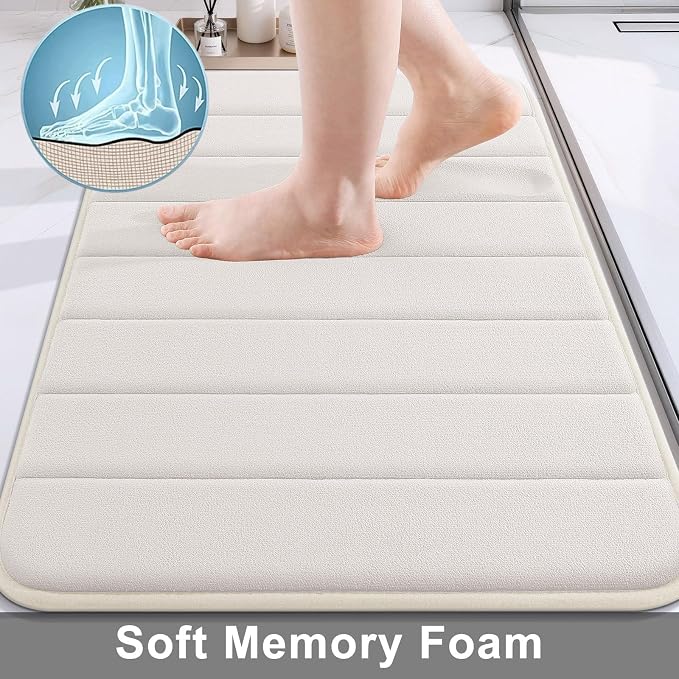 Buganda Memory Foam Bath Mat, 31.5" x 20", Ultra Soft Bathroom Rugs, Water Absorbent and Machine Washable Bath Rug Runner for Bathroom, Shower, and Tub, Cream