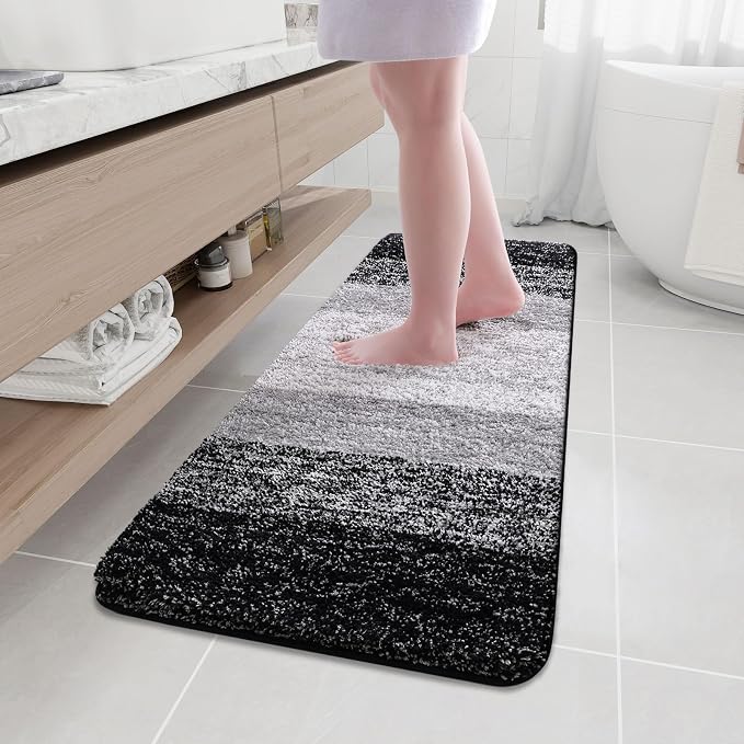 Arotive Microfiber Bathroom Rugs, Shaggy Soft and Absorbent Bath Rug, Thick Plush Machine Washable Dry Bath Mats for Bathroom, Tub and Shower, 59x17, Black, Rectangular