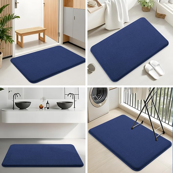 Smiry Memory Foam Bath Mat 40x32, Extra Soft Bathroom Rug, Ultra Absorbent, Quick Dry, Machine Washable Bathroom Mat for Shower, Tub & Floor Decor, Navy Blue