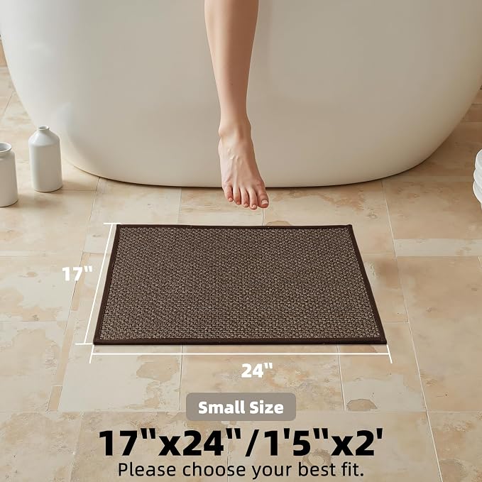 Non Slip Bath Mat with Rubber-Backing Braided Absorbent Machine Washable Ultra Thin Bathroom Rug,Fits Under Door, Quick Dry, 17" x 24"