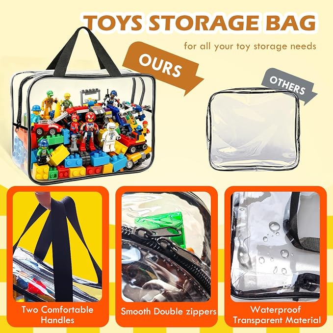 4-Pack Clear PVC Toy Organizers and Storage Bags with Zipper,Waterproof Organizer for Building Blocks, Puzzles,Board Games & Magnetic Toys,All-in-One Toy Organizers and Storage Solution