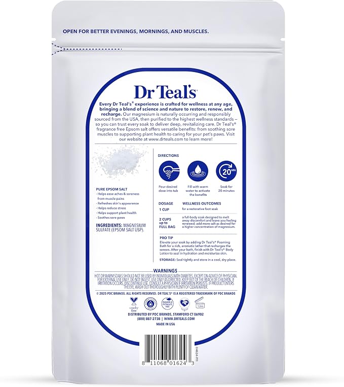 Dr Teal's Epsom Salt Magnesium Soak, Fragrance Free, 4 lbs