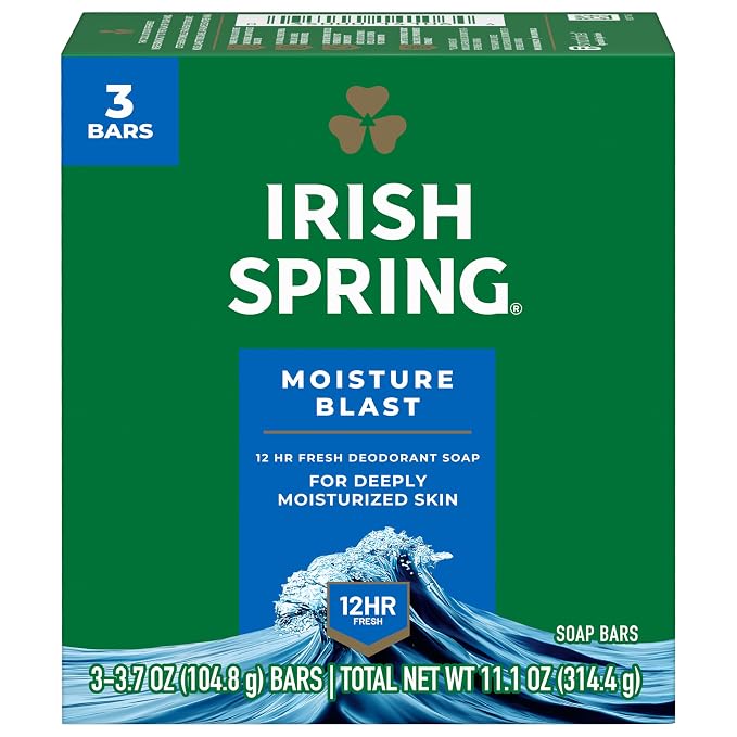 Irish Spring Bar Soap for Men,Moisture Blast,3.7 Oz,(Pack of 48)