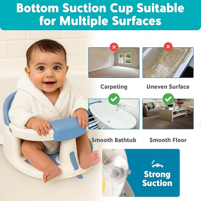 Baby Bath Seat for Babies 6 Months & Up with Floating Temperature Device as Gift, Bath Seats for Babies Sitting Up Non Slip Design + Strong Suction Cups, Toddler & Infant Shower Seats, Baby Tub Seat