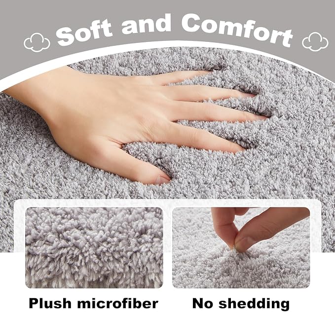 TYUU Bathroom Rugs Non Slip Washable, Ultra Soft Super Absorbent Quick Dry Small Bath Mat with Rubber Backing for Bathroom Floor, Shower, or Sink, Light Grey 20" x 30"