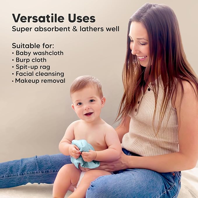 6-Pack Baby Washcloths, Soft Absorbent Washcloths for Face, Body (Depths) | Viscose from Bamboo Washcloths, Baby Towels, Newborn, Kids, Toddlers, Infant, Gentle on Sensitive Skin, 10x10, Reusable