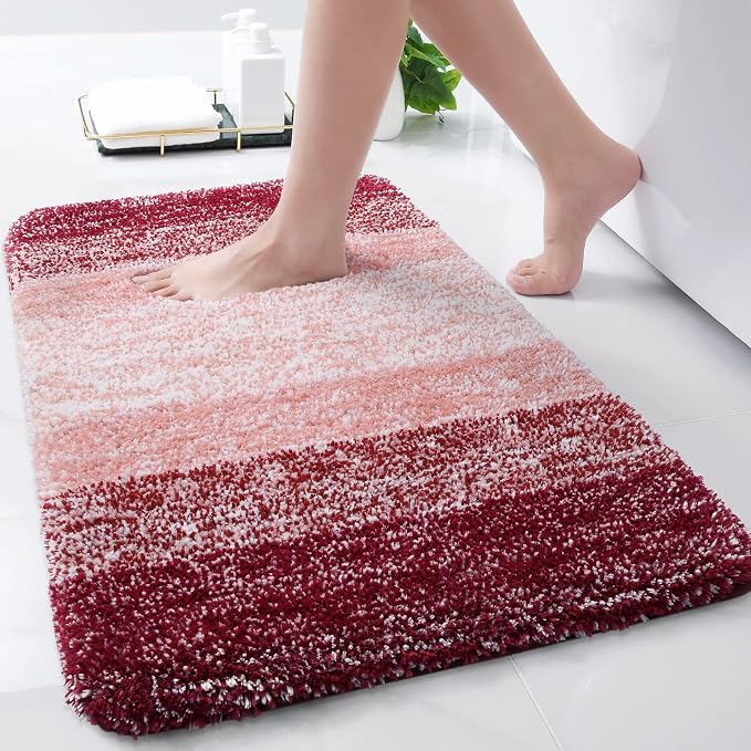 Arotive Microfiber Bathroom Rugs, Shaggy Soft and Absorbent Bath Rug, Thick Plush Machine Washable Dry Bath Mats for Bathroom, Tub and Shower, 30x17, Burgundy, Rectangular
