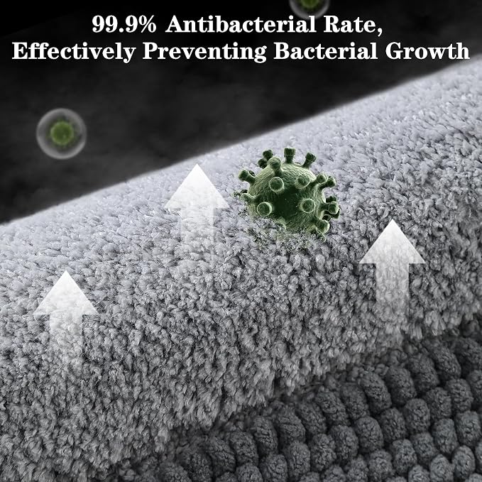 Kmson Ombre Chenille Bathroom Rugs, 24"x36" Non-Slip Bath Mat for Shower Floor & Bathtub, Ultra Soft Washable Shaggy, Fluffy Thick Water Absorbent Microfiber Grey