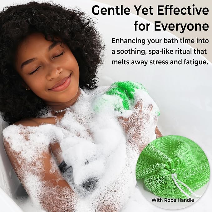Authentic African Net Sponge with Knots - 2 Pieces Exfoliating Body Sponge Purple & Green - Back Scrubber Shower Exfoliator for Women Personal Care - Shower Scrub for Body Wash Bathing Accessories