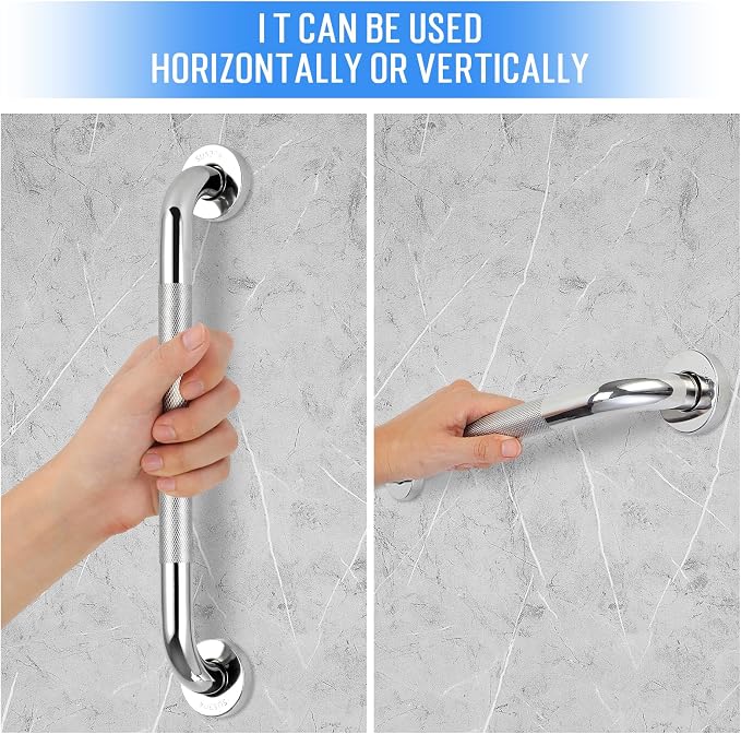 2 PCS Shower Grab Bars for Seniors, 24 Inch Anti Slip Shower Handle, Stainless Steel Bathroom Balance Bar, Safety Hand Rail Support, Assist Bath Handrails for Handicap, Elderly, Pregnant